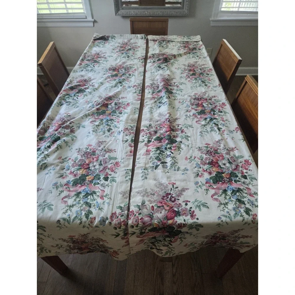 Vtg Croscill English Garden Panels Set Three Piece Curtains Valance Cottagecore